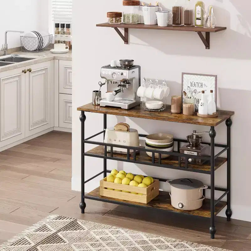 Coolmee Table de canapé de 109 cm, console étroite de style fermier avec 2 étagères ouvertes et pieds, meuble d'appoint à placer derrière un canapé pour appartement, pièce compacte