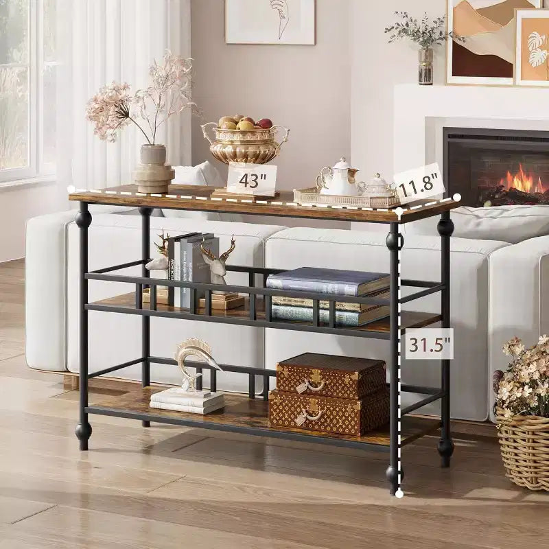 Coolmee Table de canapé de 109 cm, console étroite de style fermier avec 2 étagères ouvertes et pieds, meuble d'appoint à placer derrière un canapé pour appartement, pièce compacte