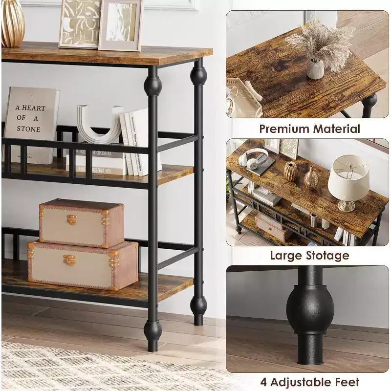 Coolmee Table de canapé de 109 cm, console étroite de style fermier avec 2 étagères ouvertes et pieds, meuble d'appoint à placer derrière un canapé pour appartement, pièce compacte