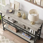 Coolmee Table de canapé de 109 cm, console étroite de style fermier avec 2 étagères ouvertes et pieds, meuble d'appoint à placer derrière un canapé pour appartement, pièce compacte