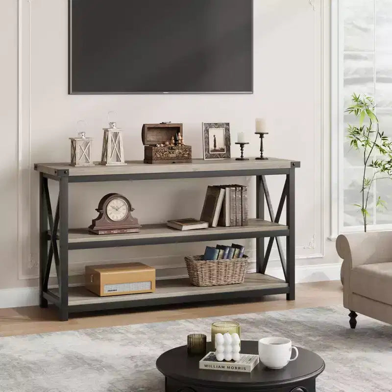 Table console industrielle longue Coolmee, table d'entrée à 3 niveaux de 47 pouces avec étagères de rangement, table d'entrée pour vestibule, couloir, salon