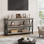 Table console industrielle longue Coolmee, table d'entrée à 3 niveaux de 47 pouces avec étagères de rangement, table d'entrée pour vestibule, couloir, salon