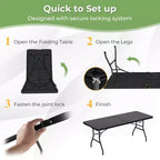 Table pliante de 1,8 m Costway, portable en plastique, pour intérieur/extérieur, pique-nique, dîner, camping, blanc/noir