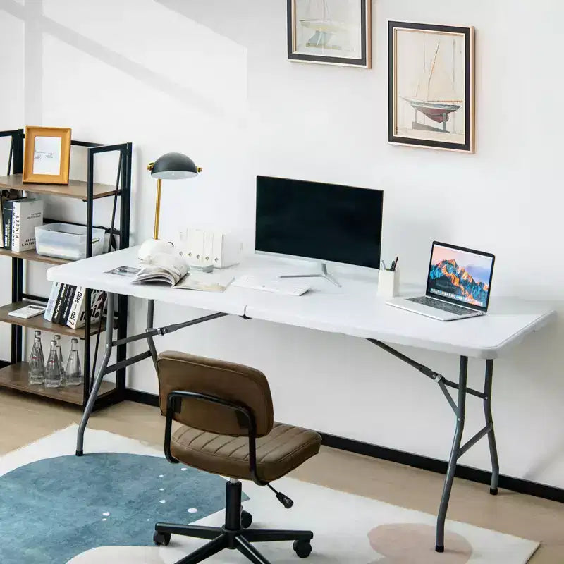 Table pliante de 1,8 m Costway, portable en plastique, pour intérieur/extérieur, pique-nique, dîner, camping, blanc/noir