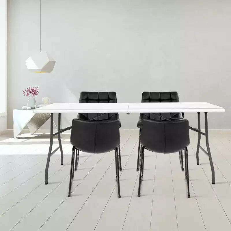 Table pliante de 1,8 m Costway, portable en plastique, pour intérieur/extérieur, pique-nique, dîner, camping, blanc/noir