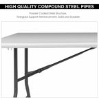 Table pliante de 1,8 m Costway, portable en plastique, pour intérieur/extérieur, pique-nique, dîner, camping, blanc/noir