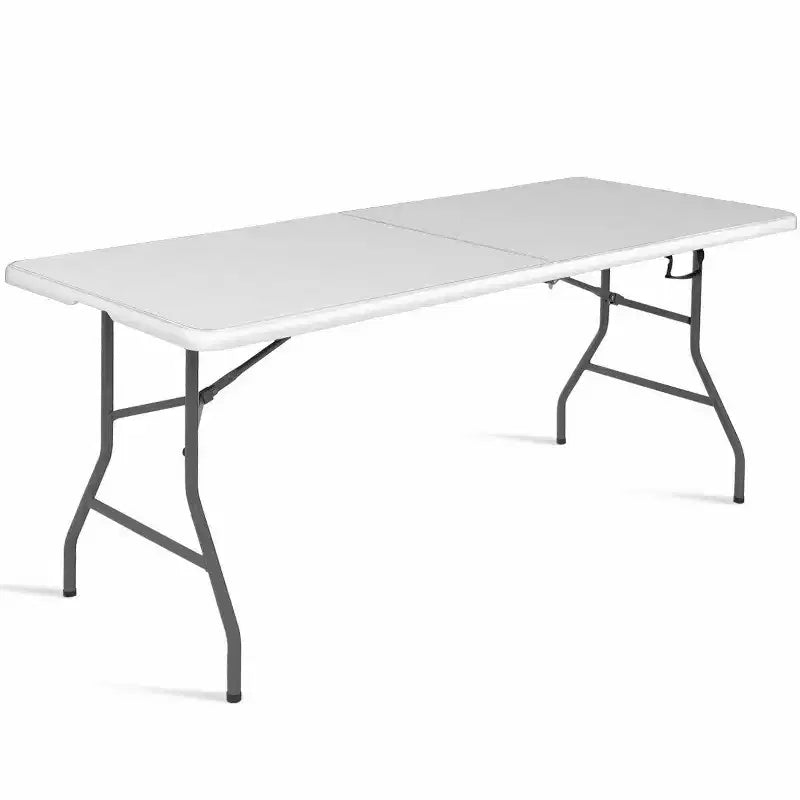 Table pliante de 1,8 m Costway, portable en plastique, pour intérieur/extérieur, pique-nique, dîner, camping, blanc/noir