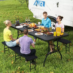 Table pliante de 1,8 m Costway, portable en plastique, pour intérieur/extérieur, pique-nique, dîner, camping, blanc/noir