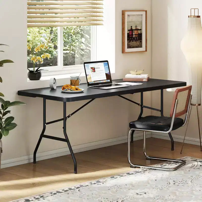 Table pliante de 1,8 m Costway, portable en plastique, pour intérieur/extérieur, pique-nique, dîner, camping, blanc/noir