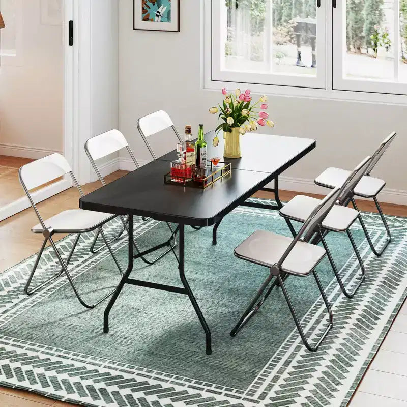 Table pliante de 1,8 m Costway, portable en plastique, pour intérieur/extérieur, pique-nique, dîner, camping, blanc/noir