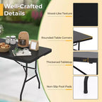 Table pliante de 1,8 m Costway, portable en plastique, pour intérieur/extérieur, pique-nique, dîner, camping, blanc/noir