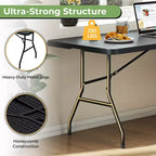 Table pliante de 1,8 m Costway, portable en plastique, pour intérieur/extérieur, pique-nique, dîner, camping, blanc/noir