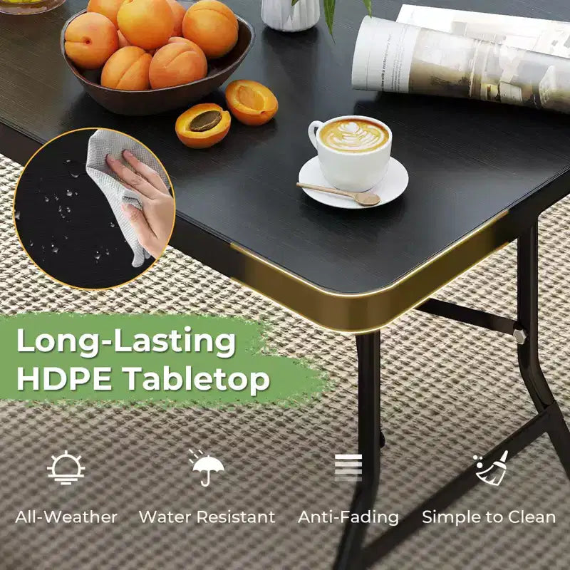 Table pliante de 1,8 m Costway, portable en plastique, pour intérieur/extérieur, pique-nique, dîner, camping, blanc/noir