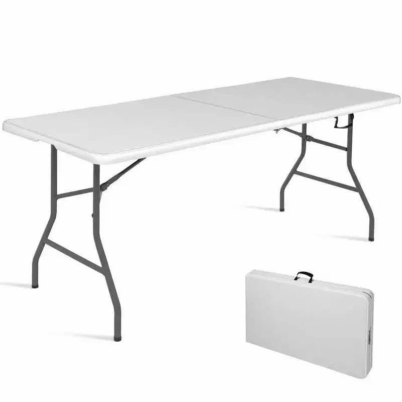 Table pliante de 1,8 m Costway, portable en plastique, pour intérieur/extérieur, pique-nique, dîner, camping, blanc/noir
