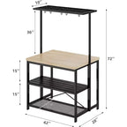 Acekool Combinaison îlot de cuisine et table à manger double face, étagères de rangement à 3 niveaux, 4 places, chariot roulant, assemblage facile, sans électricité