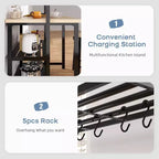 Acekool Combinaison îlot de cuisine et table à manger double face, étagères de rangement à 3 niveaux, 4 places, chariot roulant, assemblage facile, sans électricité