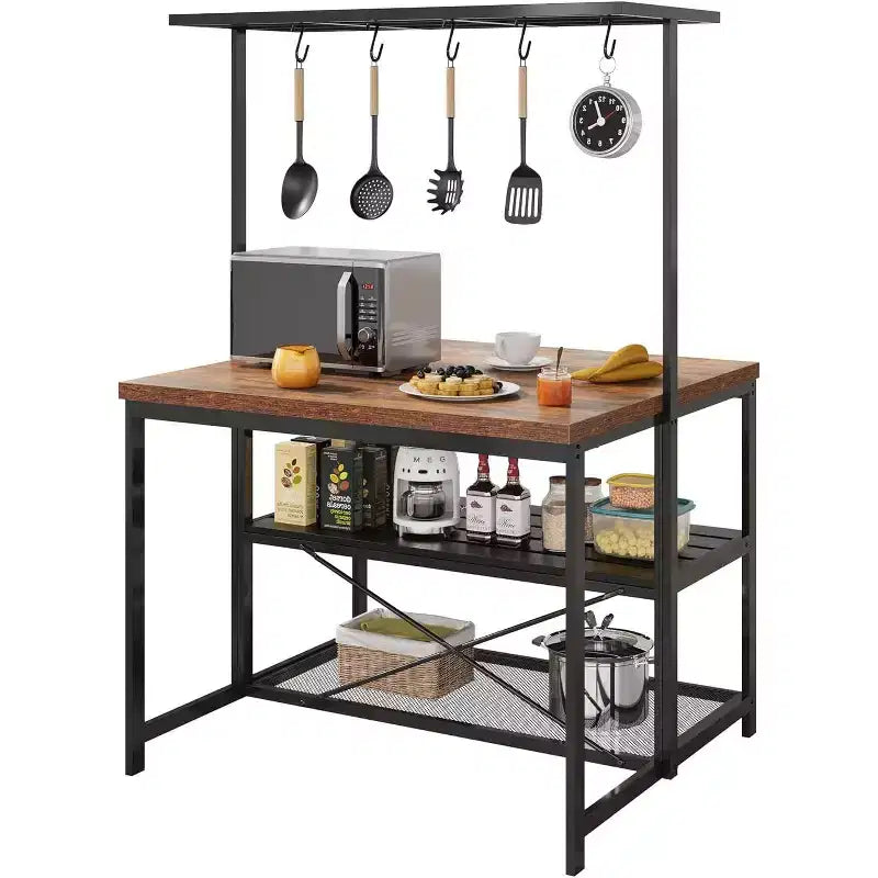 Acekool Dual-Sided Kitchen Island Dining Table Combo, 3-Tier Storage Shelves, 4-Seat, Rolling Cart, Easy Assembly, No Power