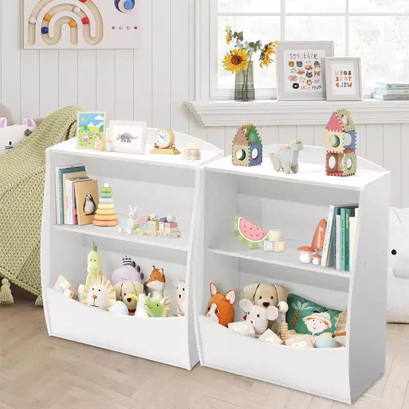Étagère à livres et organiseur de jouets en bois à 2 niveaux pour enfants, armoire de rangement pour livres pour salle de jeux, chambre de bébé, chambre d'enfant