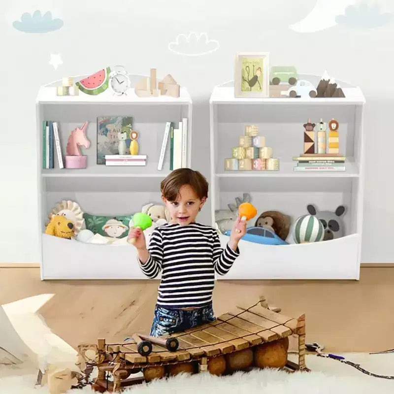 Étagère à livres et organiseur de jouets en bois à 2 niveaux pour enfants, armoire de rangement pour livres pour salle de jeux, chambre de bébé, chambre d'enfant