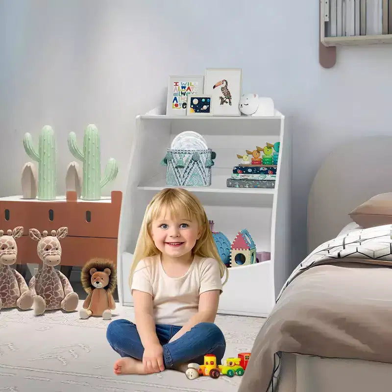 Étagère à livres et organiseur de jouets en bois à 2 niveaux pour enfants, armoire de rangement pour livres pour salle de jeux, chambre de bébé, chambre d'enfant