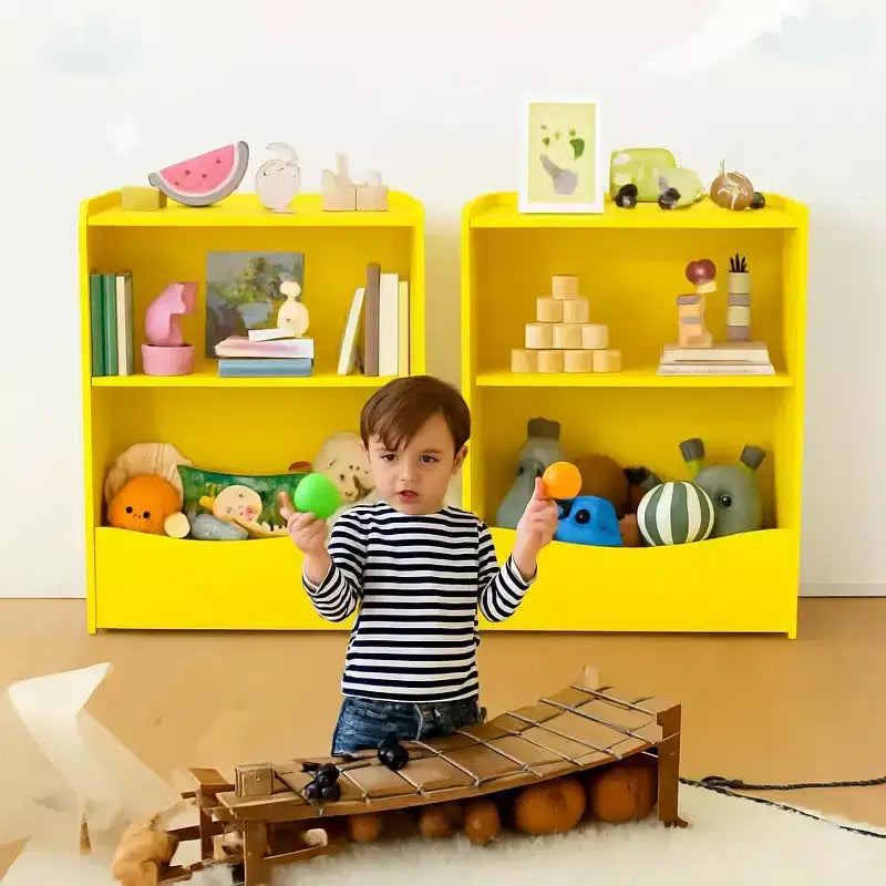 Étagère à livres et organiseur de jouets en bois à 2 niveaux pour enfants, armoire de rangement pour livres pour salle de jeux, chambre de bébé, chambre d'enfant