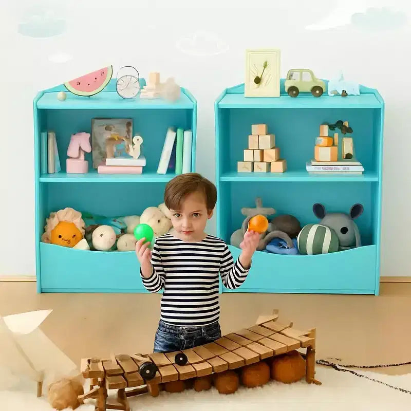 Étagère à livres et organiseur de jouets en bois à 2 niveaux pour enfants, armoire de rangement pour livres pour salle de jeux, chambre de bébé, chambre d'enfant
