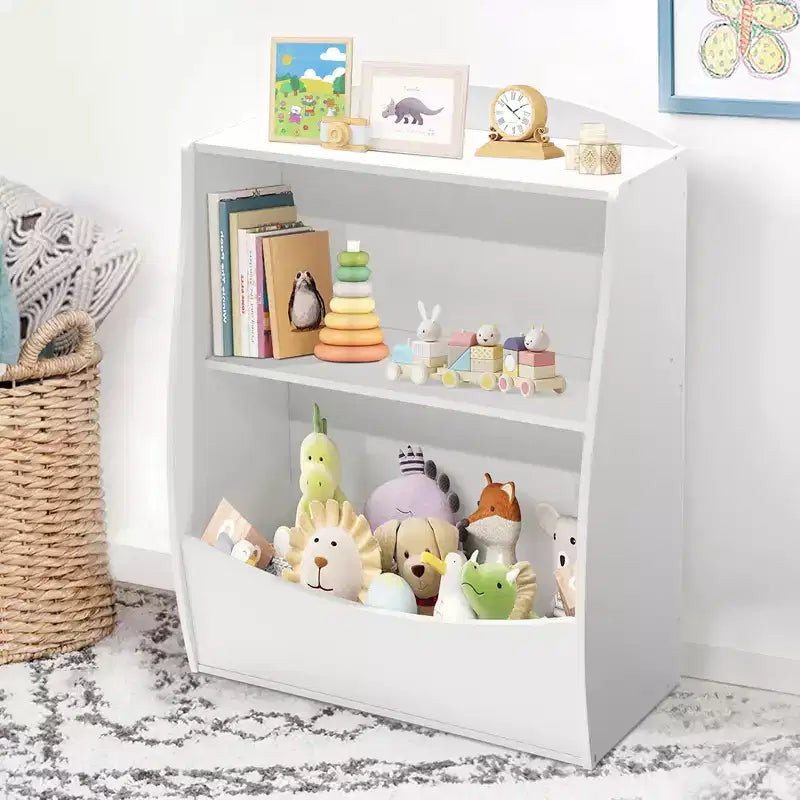 Étagère à livres et organiseur de jouets en bois à 2 niveaux pour enfants, armoire de rangement pour livres pour salle de jeux, chambre de bébé, chambre d'enfant