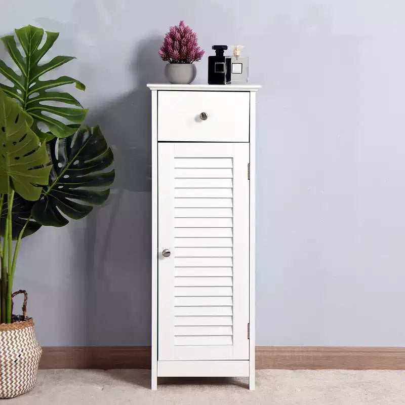 Meuble de Rangement Salle de Bain Meuble Autoportant Table d'Appoint avec 1 Tiroir et 1 Porte en Bois pour Salon, Buanderie
