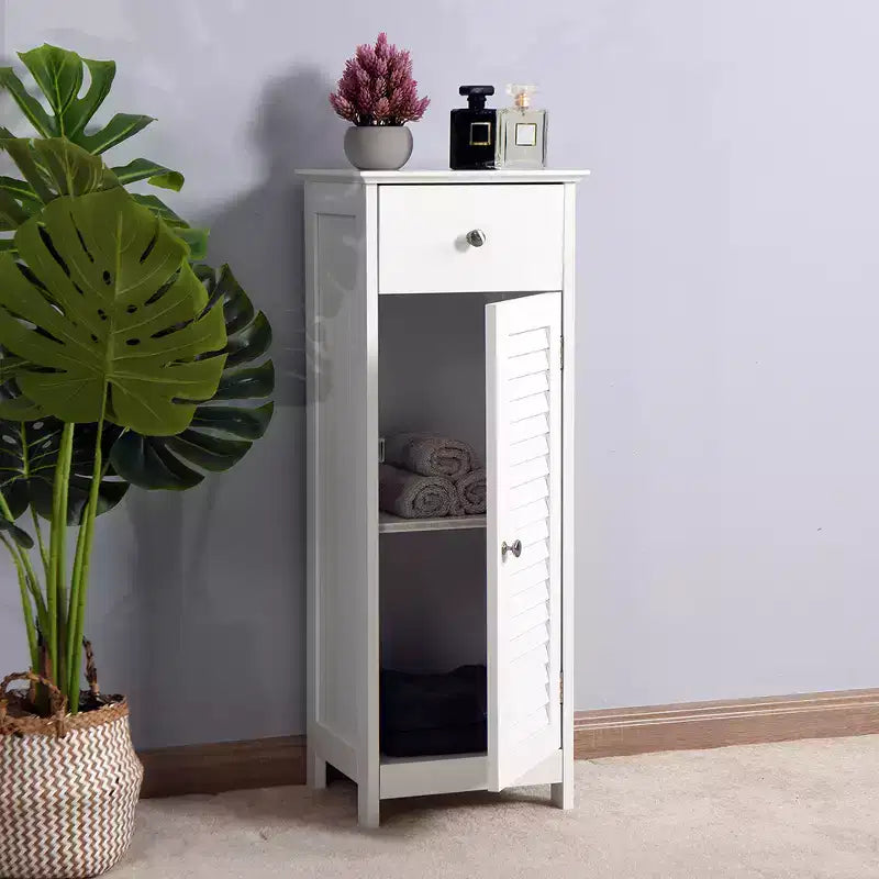 Meuble de Rangement Salle de Bain Meuble Autoportant Table d'Appoint avec 1 Tiroir et 1 Porte en Bois pour Salon, Buanderie