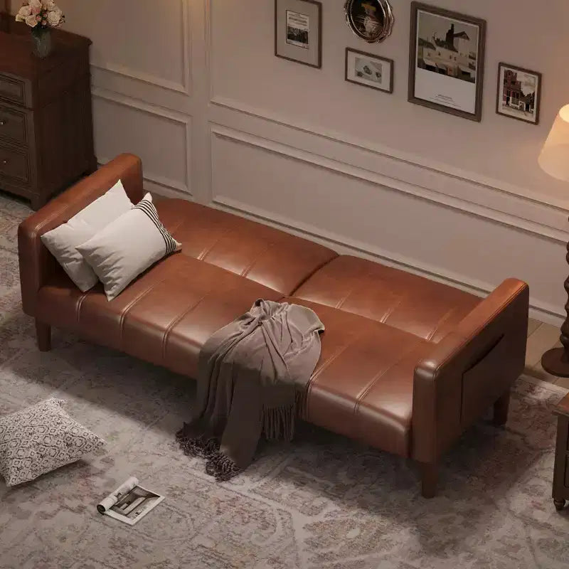 Canapé-lit futon 75, lit convertible, petit canapé en similicuir, causeuse, canapé moderne du milieu du siècle pour salon, chambre à coucher, marron