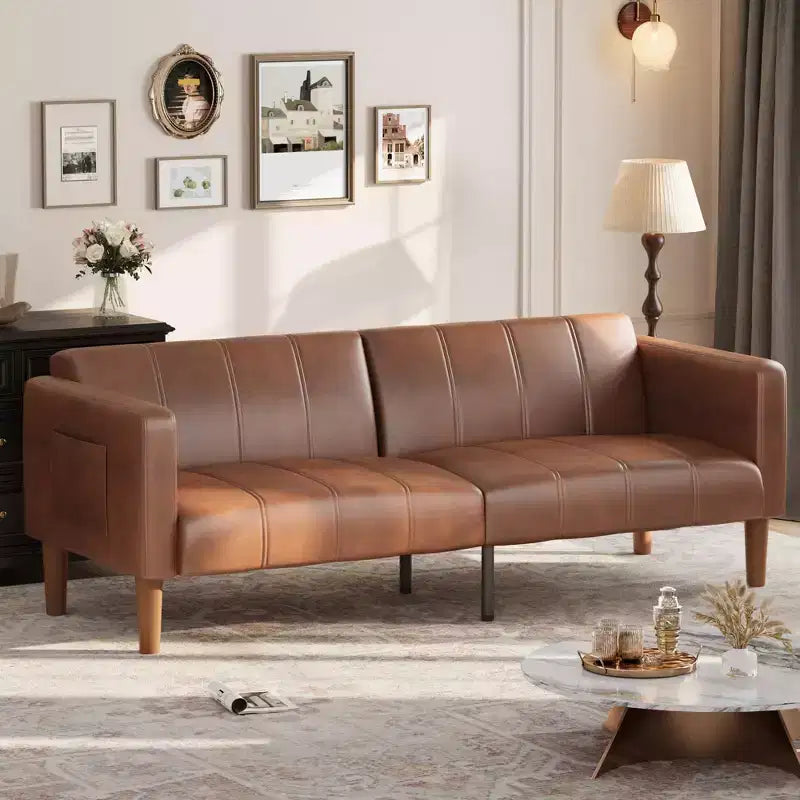 Canapé-lit futon 75, lit convertible, petit canapé en similicuir, causeuse, canapé moderne du milieu du siècle pour salon, chambre à coucher, marron