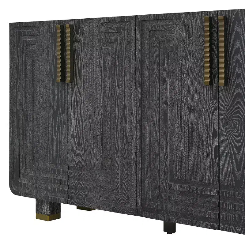 54 Inch Retro Buffet Cabinet with 4 Doors and Adjustable Shelves Vintage Fluted Sideboard for Dining Room Kitchen or Living Room,Black