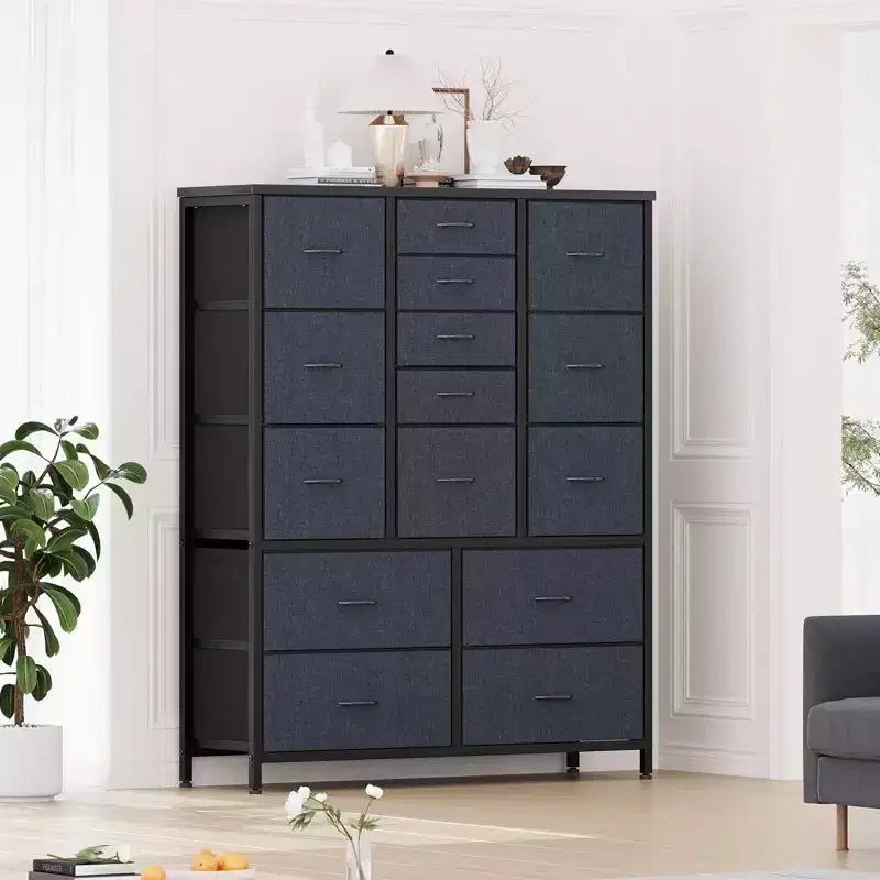 15 Drawers Dresser for Bedroom, Tall Dresser & Chests of Drawers, Space-Saving Fabric Storage Dressers for Closet, Hallway, Living Room, Grey