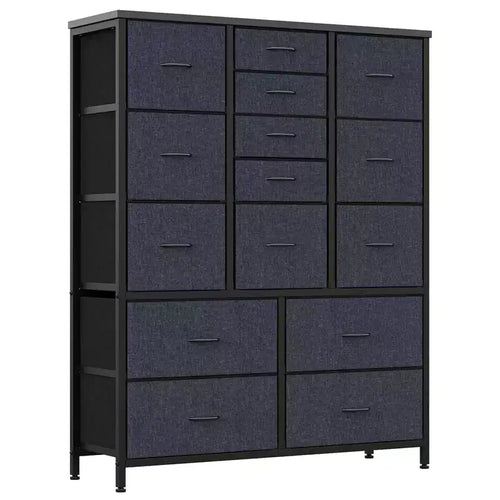 Commode à 15 tiroirs pour chambre à coucher, commode haute et commodes, commode de rangement en tissu peu encombrante pour placard, couloir, salon, grise