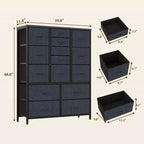 Commode à 15 tiroirs pour chambre à coucher, commode haute et commodes, commode de rangement en tissu peu encombrante pour placard, couloir, salon, grise