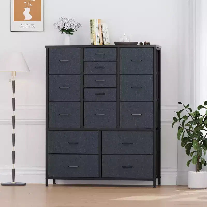 Commode à 15 tiroirs pour chambre à coucher, commode haute et commodes, commode de rangement en tissu peu encombrante pour placard, couloir, salon, grise