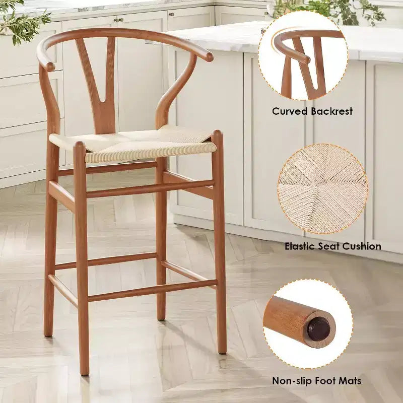 1 tabouret de bar en forme d'os entièrement assemblé, chaise de salle à manger, tabouret de bar tressé, hauteur de comptoir pour îlot de cuisine, beige