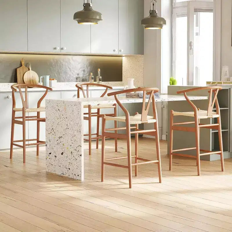 1 tabouret de bar en forme d'os entièrement assemblé, chaise de salle à manger, tabouret de bar tressé, hauteur de comptoir pour îlot de cuisine, beige