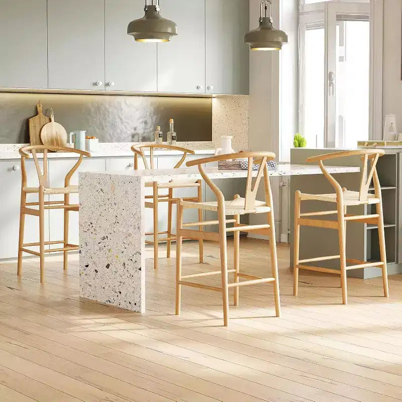 1 tabouret de bar en forme d'os entièrement assemblé, chaise de salle à manger, tabouret de bar tressé, hauteur de comptoir pour îlot de cuisine, beige