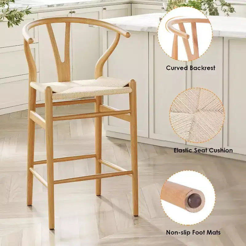 1 tabouret de bar en forme d'os entièrement assemblé, chaise de salle à manger, tabouret de bar tressé, hauteur de comptoir pour îlot de cuisine, beige