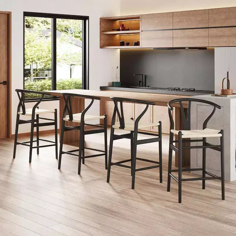 1 tabouret de bar en forme d'os entièrement assemblé, chaise de salle à manger, tabouret de bar tressé, hauteur de comptoir pour îlot de cuisine, beige