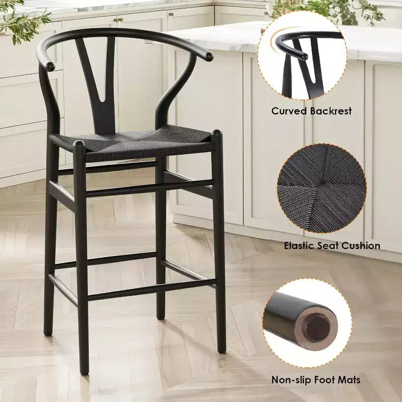 1 tabouret de bar en forme d'os entièrement assemblé, chaise de salle à manger, tabouret de bar tressé, hauteur de comptoir pour îlot de cuisine, beige
