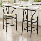 1 Piece Fully Assembled Wishbone Barstool Dining Chair Weave Counter Height Bar Stool for Kitchen Island Beige