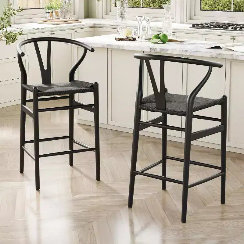 1 tabouret de bar en forme d'os entièrement assemblé, chaise de salle à manger, tabouret de bar tressé, hauteur de comptoir pour îlot de cuisine, beige
