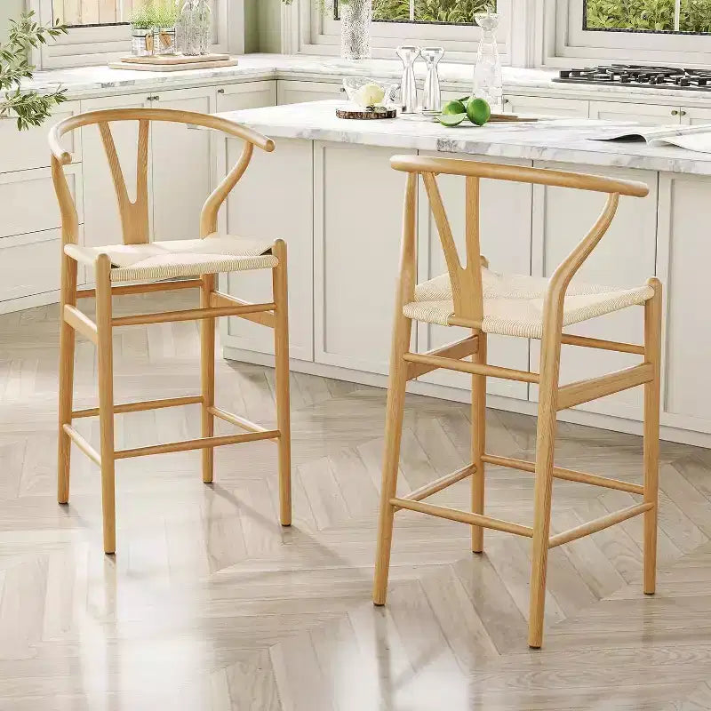 1 tabouret de bar en forme d'os entièrement assemblé, chaise de salle à manger, tabouret de bar tressé, hauteur de comptoir pour îlot de cuisine, beige
