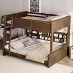 Lit superposé avec étagères de rangement, cadre en bois massif avec armoires et ports USB pour chambre à coucher
