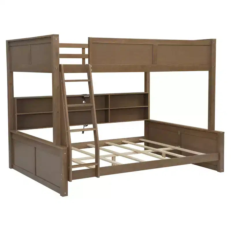 Lit superposé avec étagères de rangement, cadre en bois massif avec armoires et ports USB pour chambre à coucher