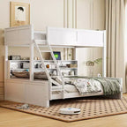 Lit superposé avec étagères de rangement, cadre en bois massif avec armoires et ports USB pour chambre à coucher