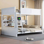 Lit superposé avec étagères de rangement, cadre en bois massif avec armoires et ports USB pour chambre à coucher