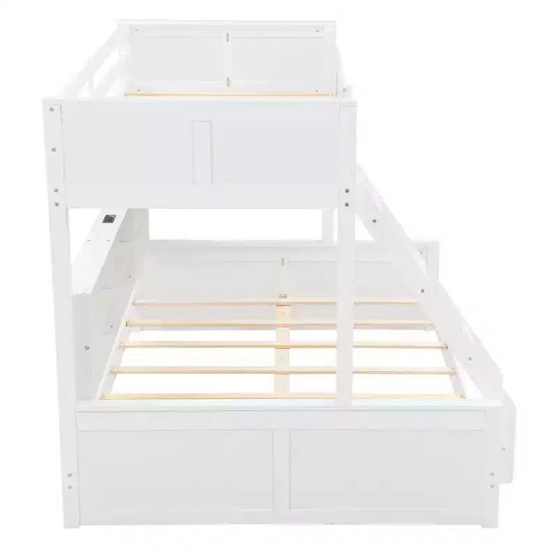 Lit superposé avec étagères de rangement, cadre en bois massif avec armoires et ports USB pour chambre à coucher